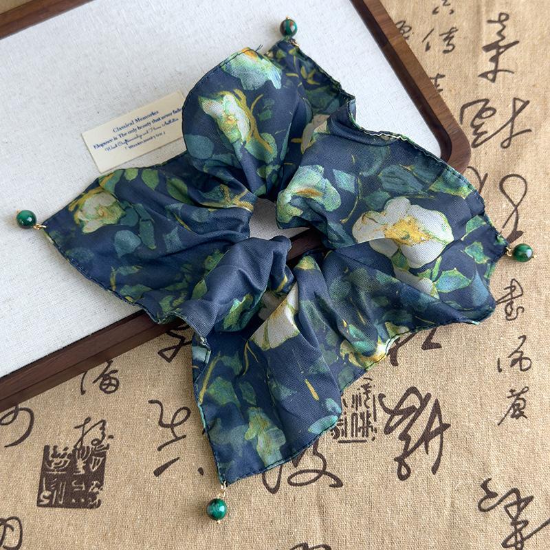 French Style Stain Scrunchies Ponytail Holder Rubber Bands Pearl Square Hair Rope Ties Elastic Hair Bands Women Hair Accessories