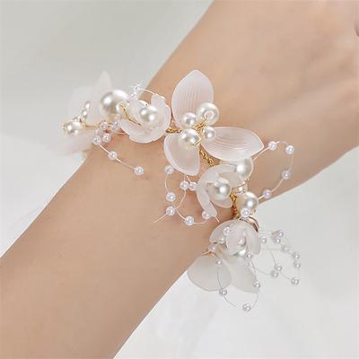 Bridesmaids Wrist Flowers Elegant Pearl Beads Bracelet Beautiful Hand Flower Corsage Decor Photo Props Wedding Party Accessories
