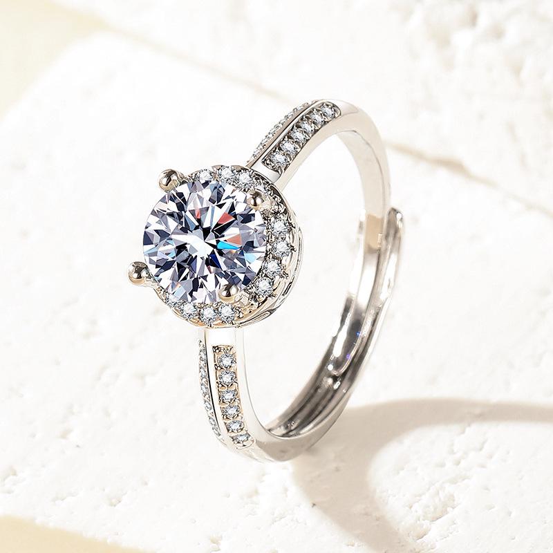 PT950-Plated Simulated Blue-Green Moissanite Open Ring with Eight Hearts & Arrows Design - Popular Women's Jewelry