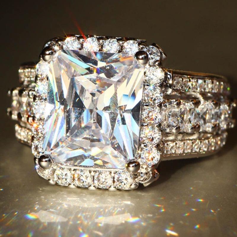 Ny Glitrende Firkantet Geometrisk Design Ringlys Luksus Personlig Mote Stil Forlovelses- og Bryllups Tilbehør