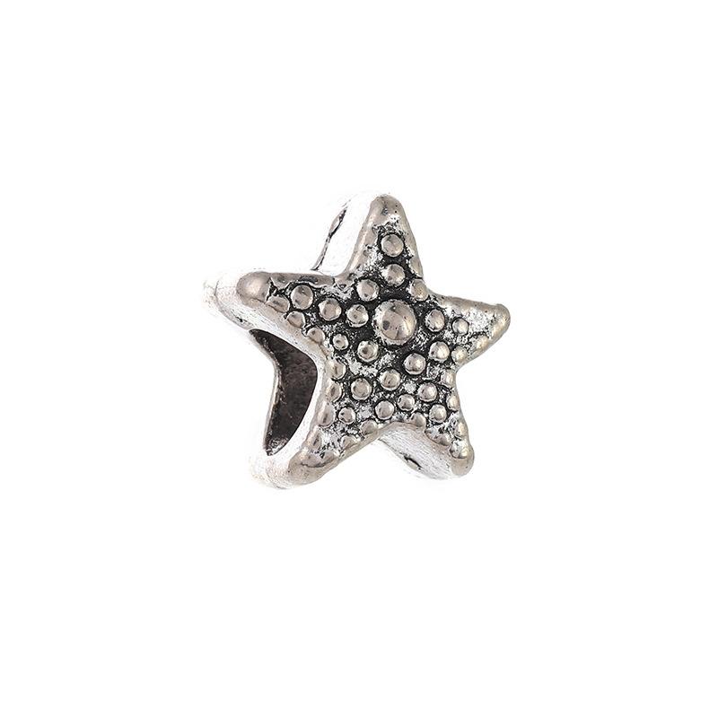 Diy Handmade Ancient Silver Tibetan Silver Jewelry Accessories, Multi-Style Pentagram Love Hole Beads, Bracelet, Alloy Bead Spacer Beads