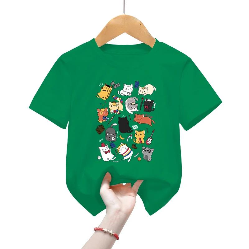 Kawaii dziecięce koszulki w wieku 2-13 lat Władca czasu kocięta klasyczne koszulki zwierzęca przestrzeń t-shirty chłopcy dziewczęta koszulki koty kreskówkowe koszule T-shirt dziecięcy