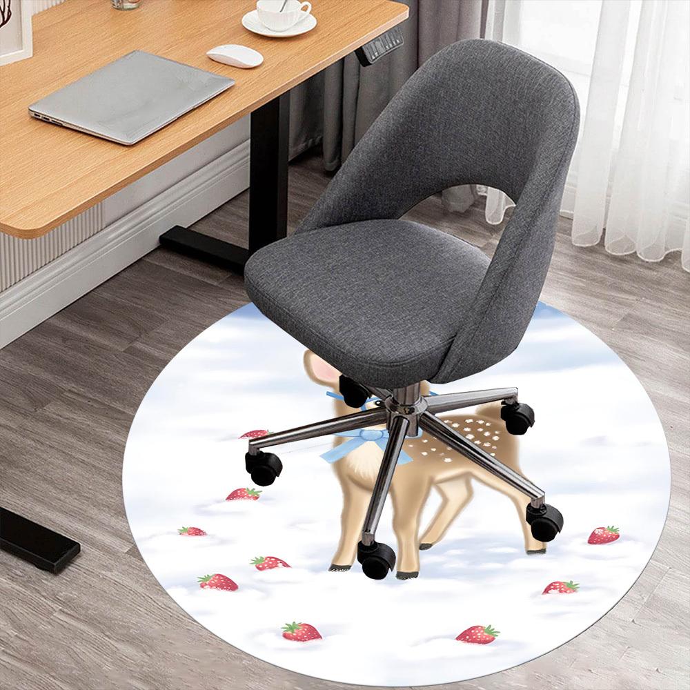 1pc deer strawberry Round Chair mat office Area Rug - Non-Slip, Floor Mat for Office, Bedroom, and Indoor Decor p127154