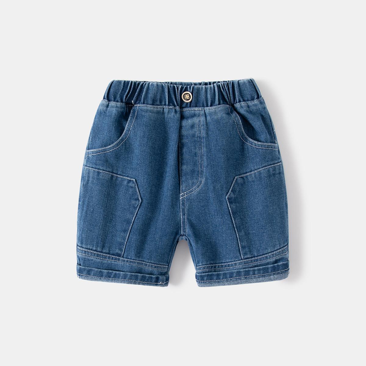 Kids Boys Fashion Denim Shorts Summer Knee Length Elastic Waist Comfortable Shorts 90cm