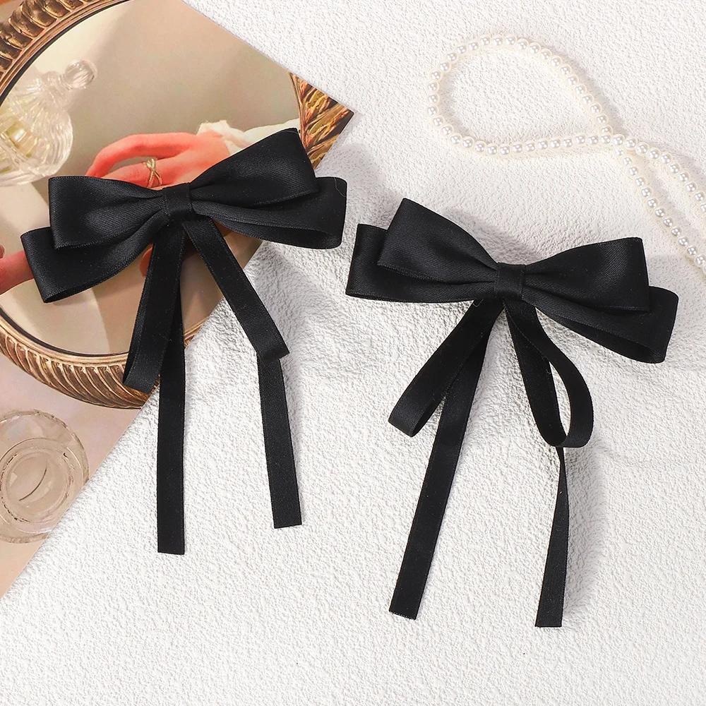 2pcs Elegant Double Layer Ribbon Bowknot Hair Clip for Girl Boutique Headwear Hairgripes Long Tassel Ponytail Hair Accessories