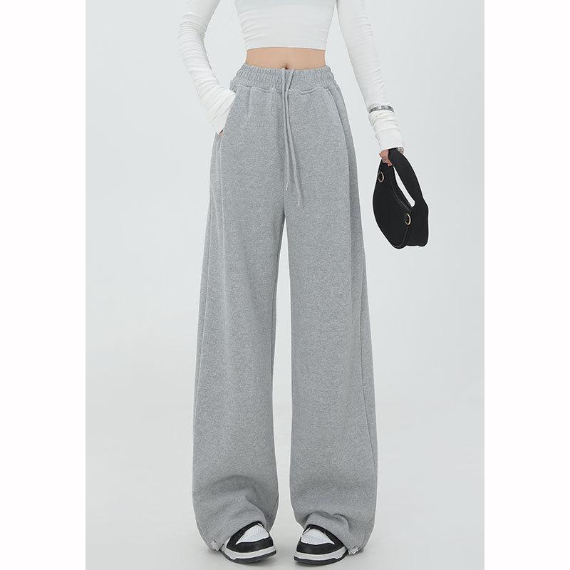 Thickened Lamb Fur Fleece Women's Autumn Winter Casual Trousers Wide Leg Pants Sporty Style Plus Size Long Trousers
