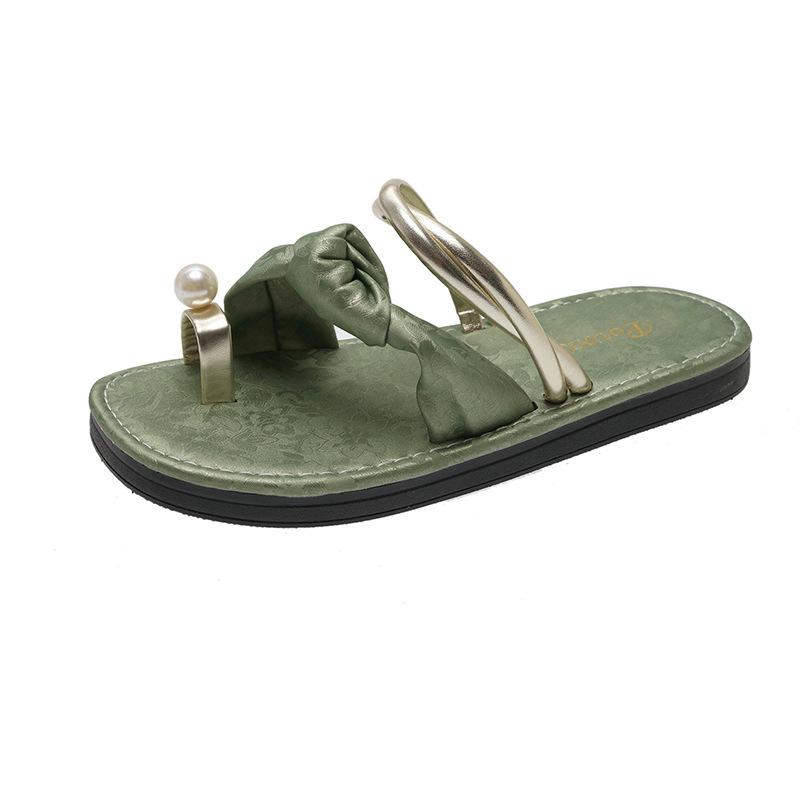 

Large size French niche flat-bottomed slippers women s 2025 spring new fashion casual cover toe beach sandals outer shoes 42 зелений