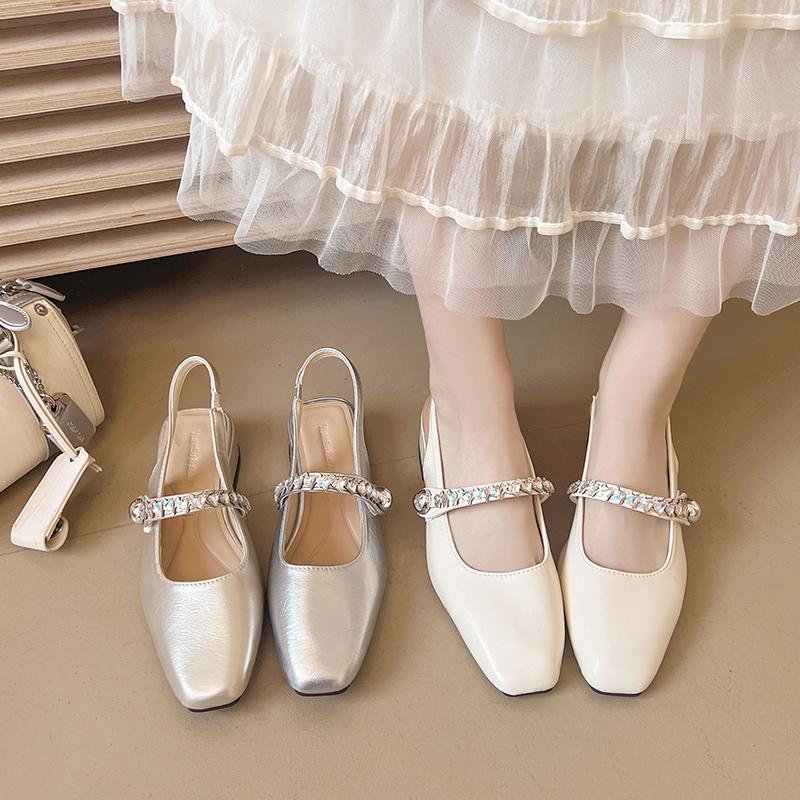 Fashion Open Shoes Heel 2025 Summer Closed Toe Sandals Mary Jane Girls Retro High New Block Rhinestone Scandals Crystal Janes Retro Woma