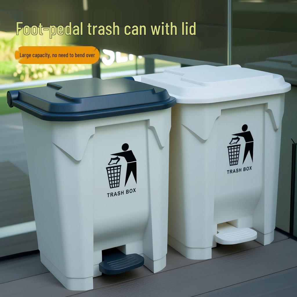 Large Foot-Pedal Trash Can with Lid for Kitchen, Office, Outdoor, Household, and Catering Use