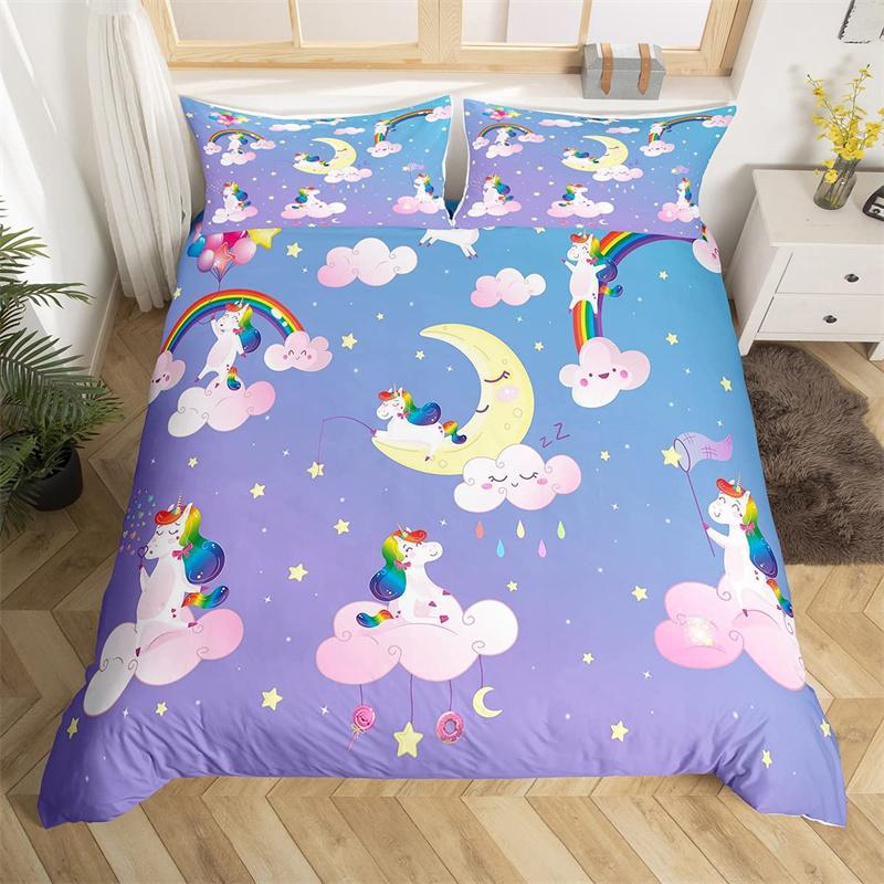 Comforter 3D Unicorn Cartoon Style Bedding Set Luxury Twin Full For Kids Boys Girls Comforter Home Textile