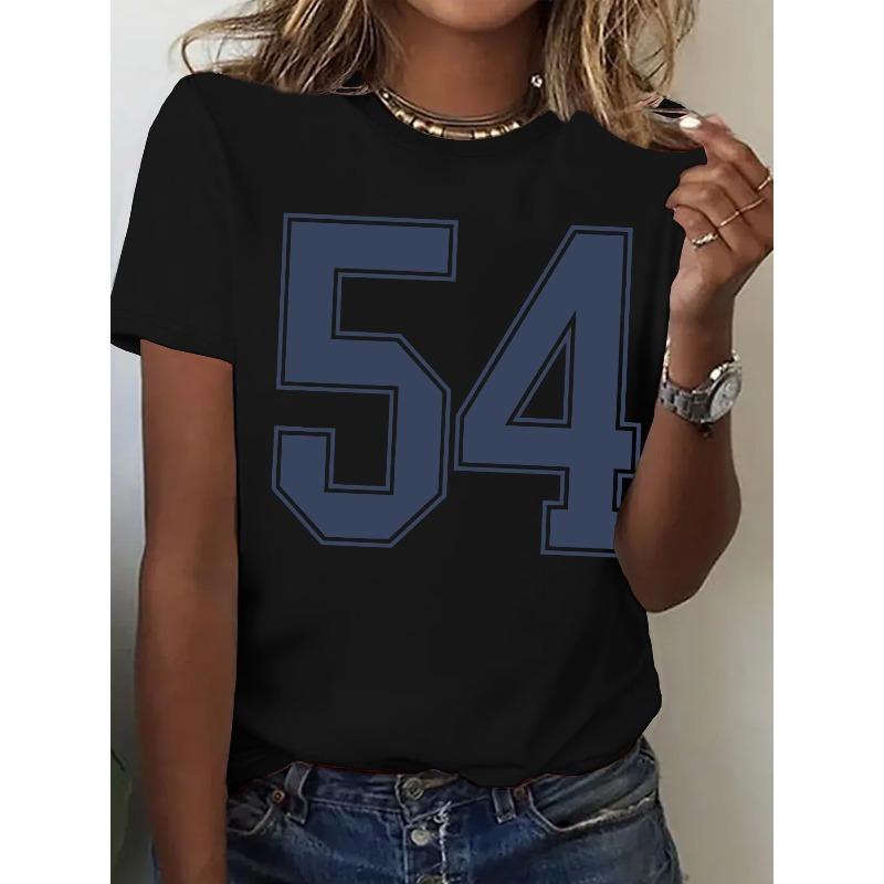 Camiseta Estampada Gráfica, Manga Corta Cuello Redondo Top Casual para Verano y Primavera, Ropa de Mujer