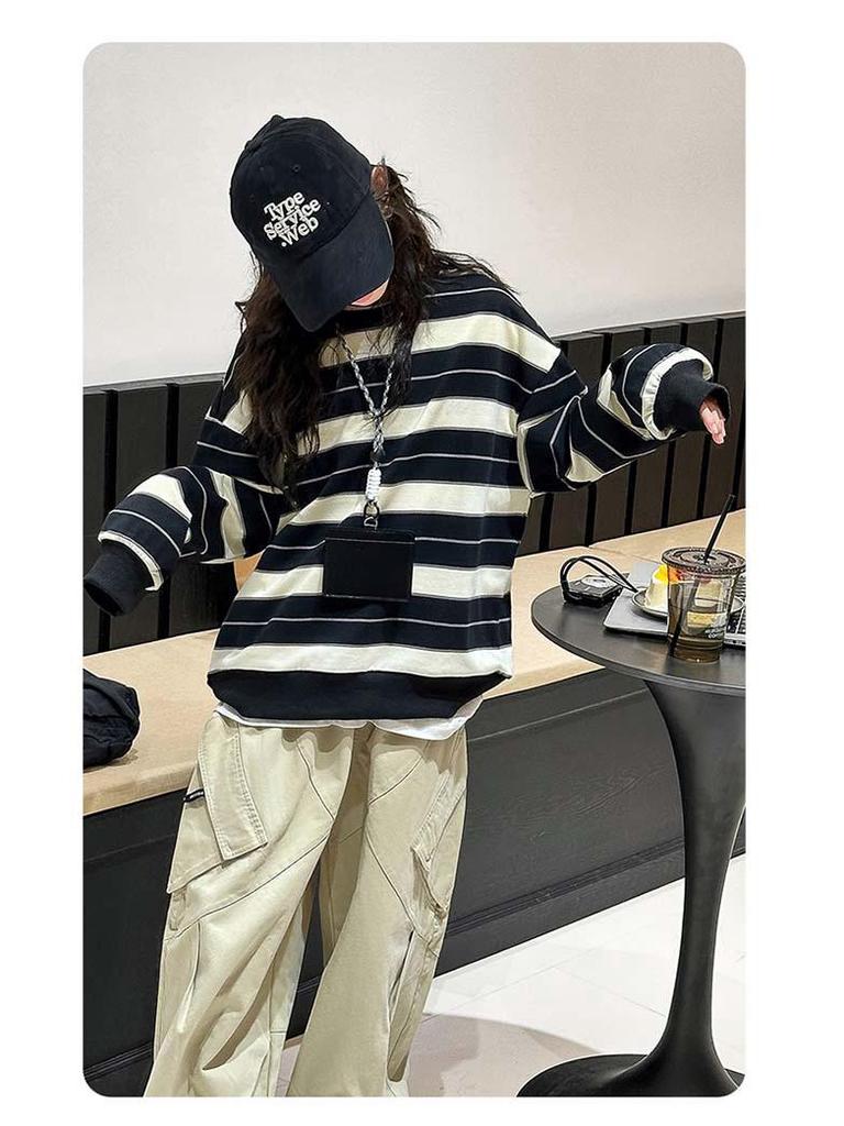 Modisches gestreiftes zweiteiliges Sweatshirt-Set für Mädchen für Frühling/Herbst 2025 - Trendige Kinderbekleidung