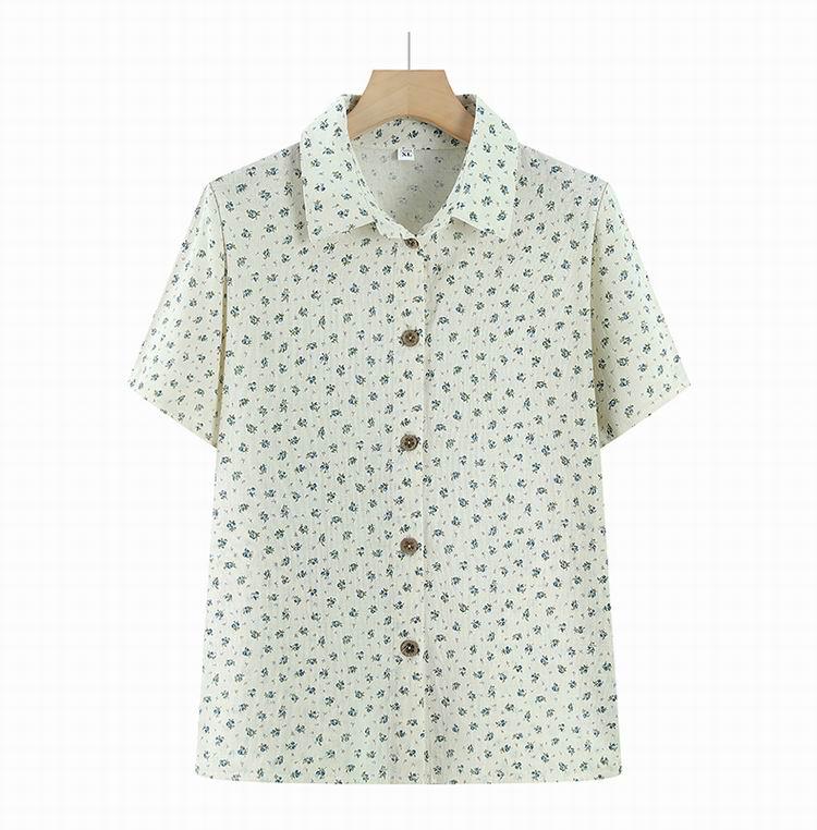 

Floral Cotton Short-Sleeve Cardigan T-Shirt for Middle-Aged and Elderly Women 4XL for 130-145 lbs