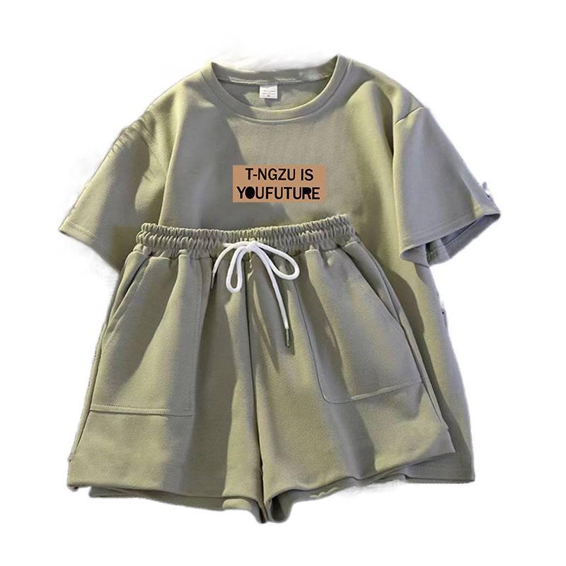 Women's Casual Summer Two-Piece Set: Short-Sleeve Top & Shorts, Loose Fit, Ideal for Petite Sizes and Running