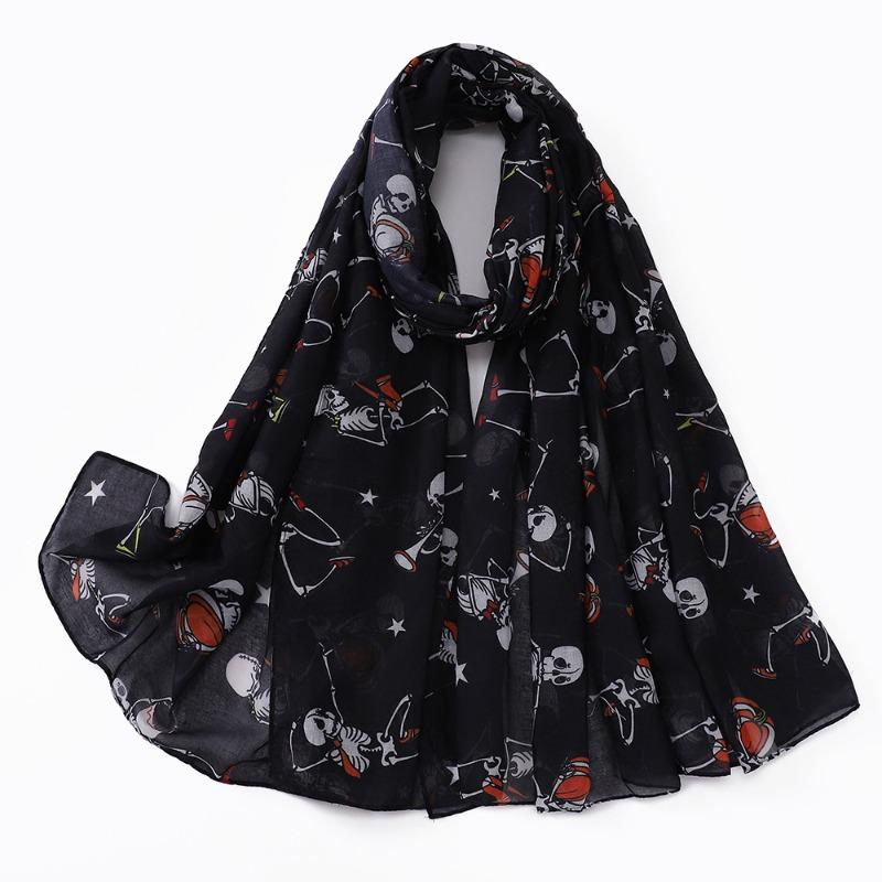 Halloween digital printing polyester scarf thin shawl summer silk scarf women's fashion breathable long scarf