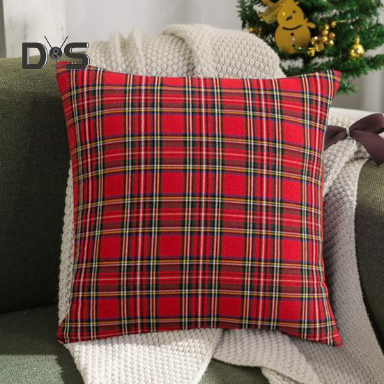 Retro Pillowcase Geometric Plaid Print 18/20 Inch Frosted Hair Surface Hidden Zipper Square Shape Living Room Bedroom Car Sofa Decoration Cushion Sham