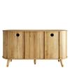 Sideboard mit vertikaler Maserung, zwei Schiebetüren, zwei Schubladen, Beine aus Massivholz und Eckschrank mit abgerundeten Ecken für das Wohnzimmer.