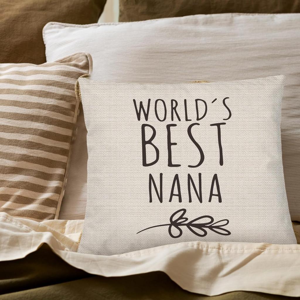 Nana Gifts Pillow Covers 18x18, Grandma Gifts for Mother's Day Birthday from Grandkids, World's Best Nana Decorative Throw Pillow Cover for Home