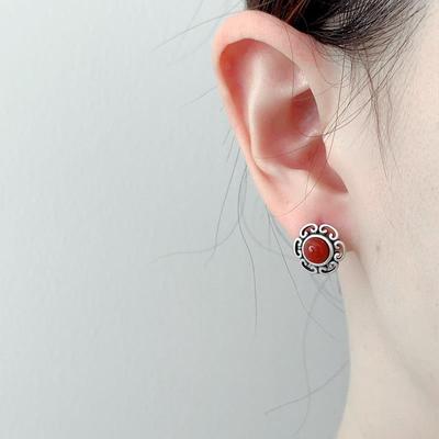 Vintage Südlicher Roter Turmalin Blume Ohrstecker Ethnische Ohrringe für Frauen Charms Exquisiter Bankettschmuck