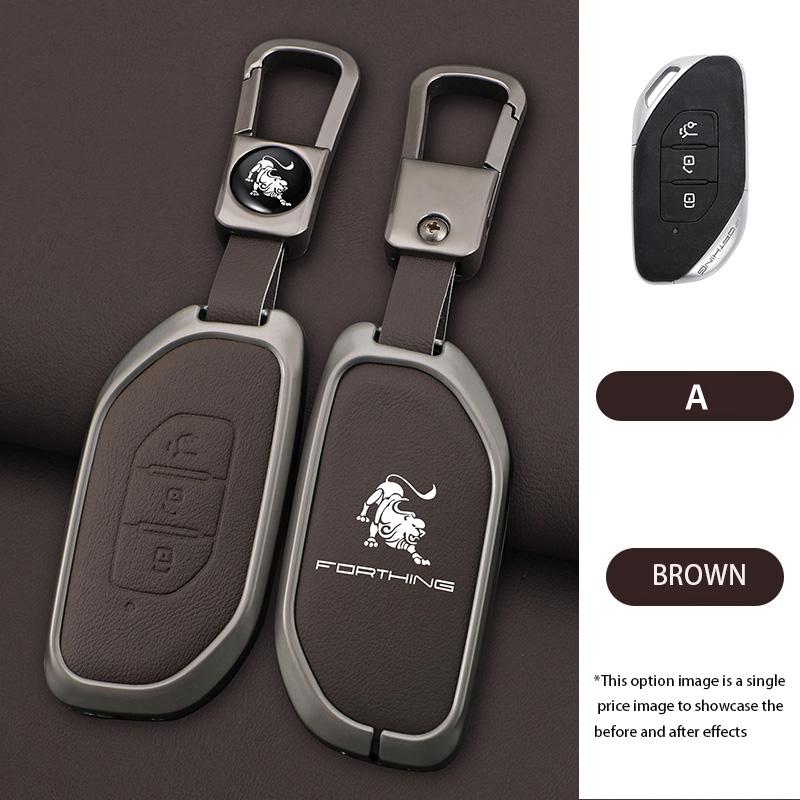 Zinc Alloy Leather Car Key Case Fob Cover Protector Holder Shell For Dongfeng Forthing Fengxing T5 Evo Keychain Accessories