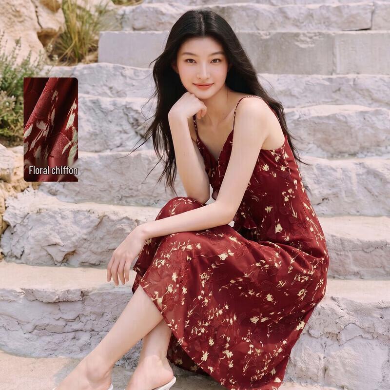Elegant French Floral Strappy Midi Dress