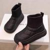 Children's Snow Boots 2-18 Years Old Khaki Padded Thickened Boys Girls Cotton Shoes Winter Black Soft Non-slip Kids Sock Boots