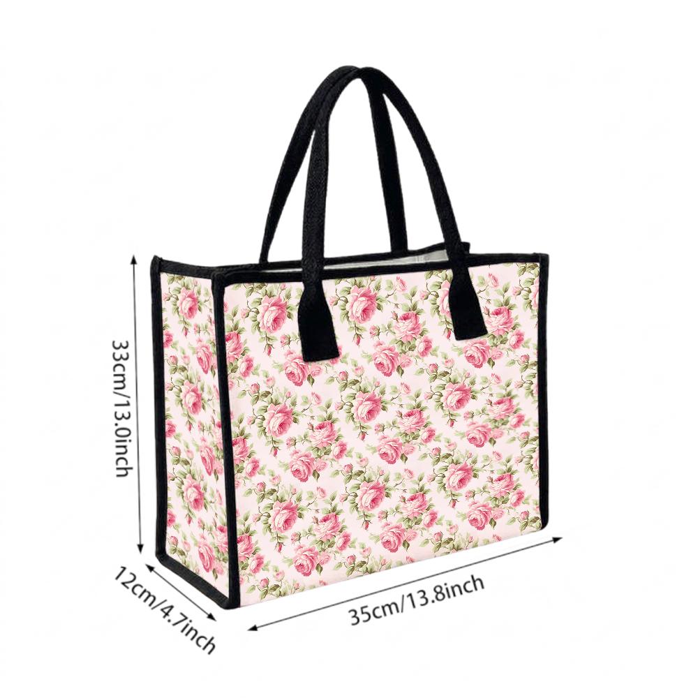Floral Canvas Tote Bag Fashionable Casual Daily Shopping Handbag for Women