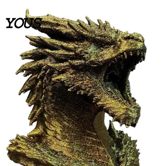 Desktop Dragon Decoration Head Figurine, 3D Printed Fantasy Statue, Mythical Black Sculpture Animal for Home Office Desk Decor, Gift Collectors Scale