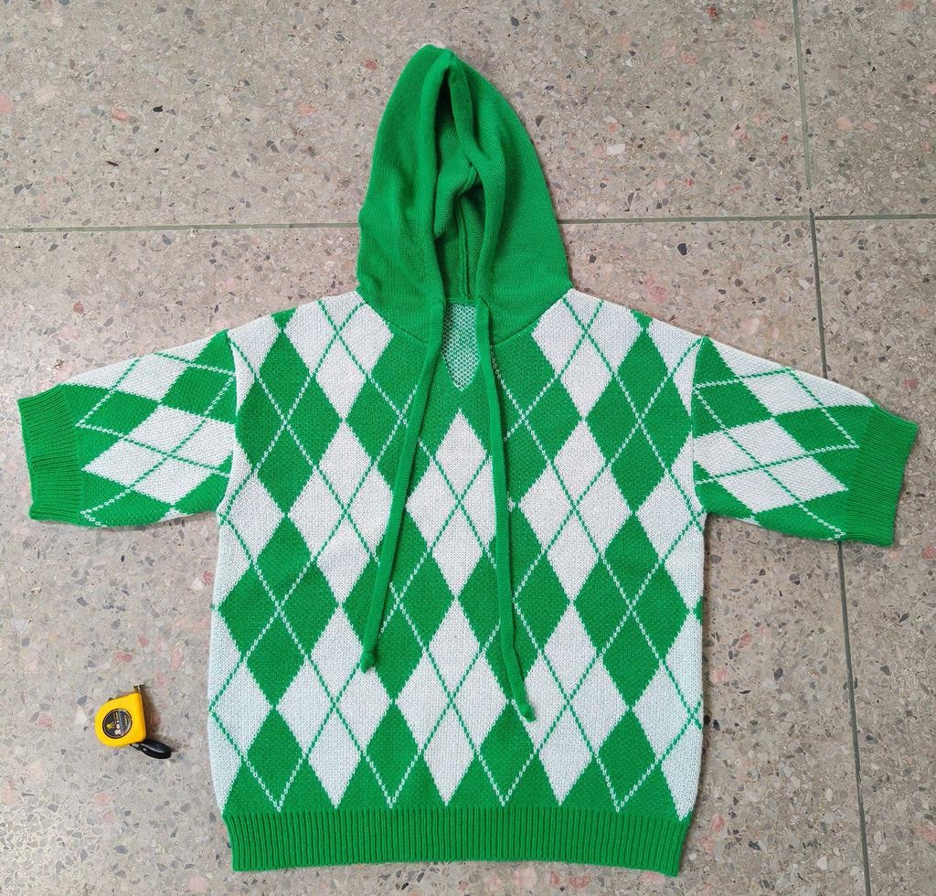Autumn/Winter Diamond Plaid V-neck Hooded Women's Sweater - European & American Casual Knitwear.