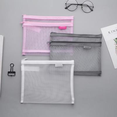 Net Pen Bag Transparent Nylon Large Capacity Double-layer Stationery Bag Simple Student Exam Storage Bag