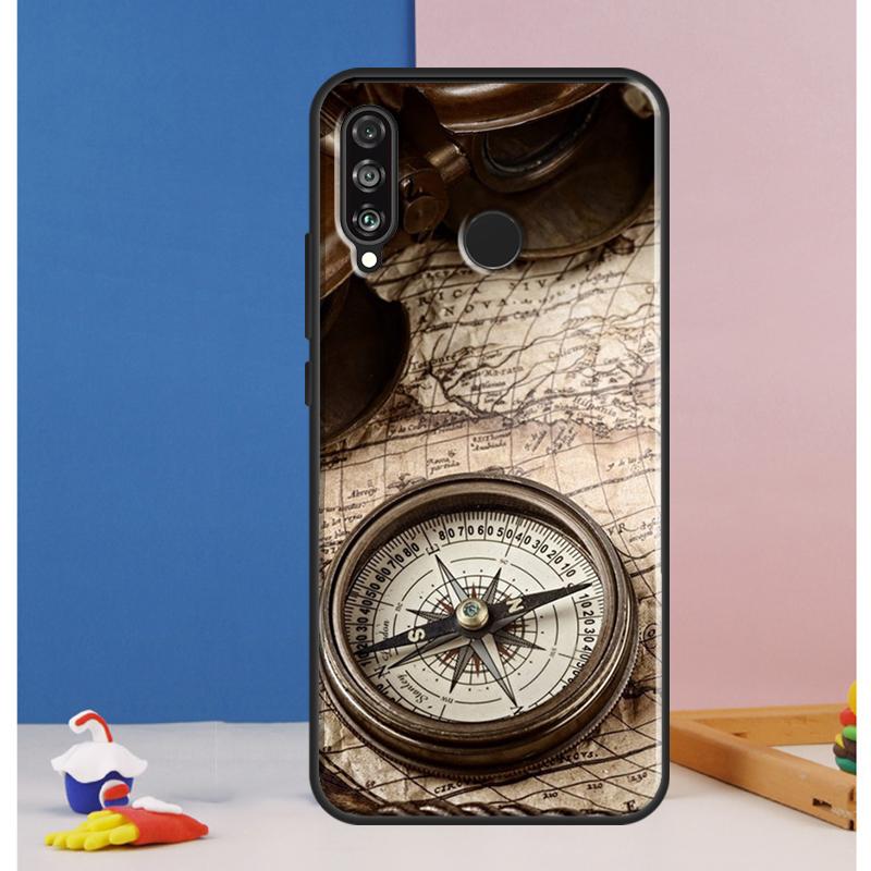 World Map Compass Nautical For Huawei Nova 12s 12i 11i 5T Y90 Y70 Y60 Y61 Y91 Y72 9 10 SE P60 Pro P20 P30 P40 Lite Case