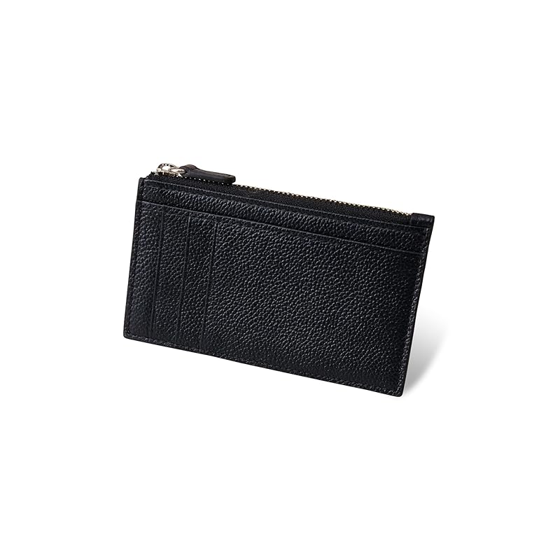 

[Business Leather Factory] Smart Wallet Water repellent original leather cow leather unisex thin coin purse 3 cards YKK zipper (Hole black)