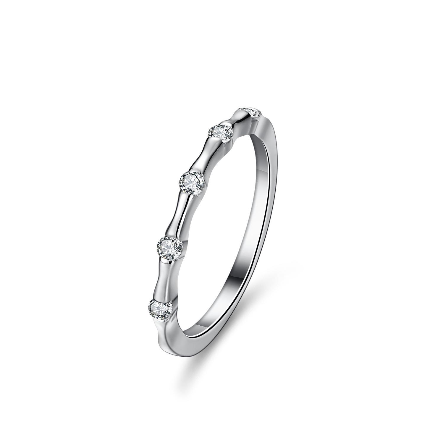 S925 Silver Bamboo Joint Stacking Ring for Women - European American Fashion Size 9