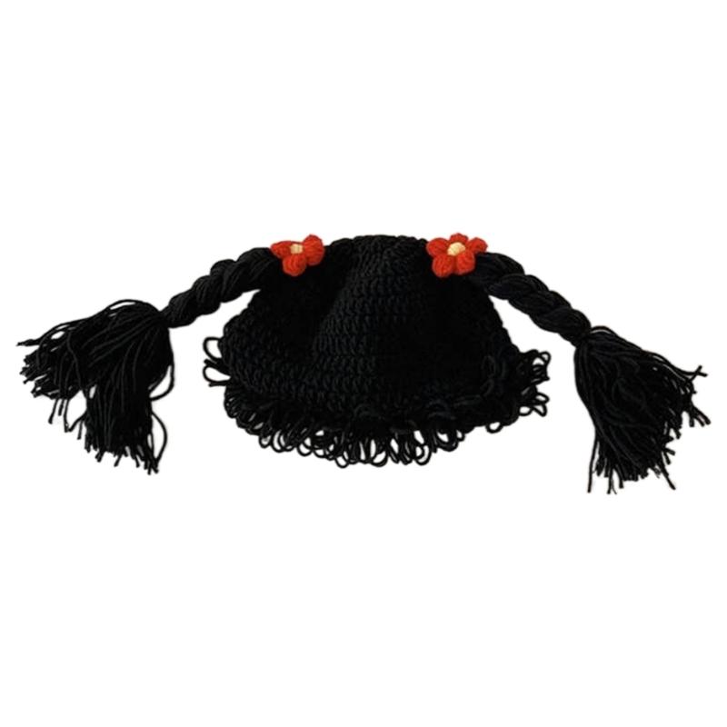 

Косичка Парик Шапочка Милая Шапочка для Новорожденной Девочки Шапочка-Бонет Зимняя Теплая Шапка Вязаные Шапки для Детей Детская чёрный