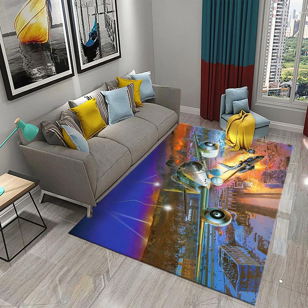 3D Colorful Oil Painting Airplane Carpet for Living Room Bedroom Decor Rugs Bathroom Kitchen Non-slip Floor Mat Home Decor Rugs