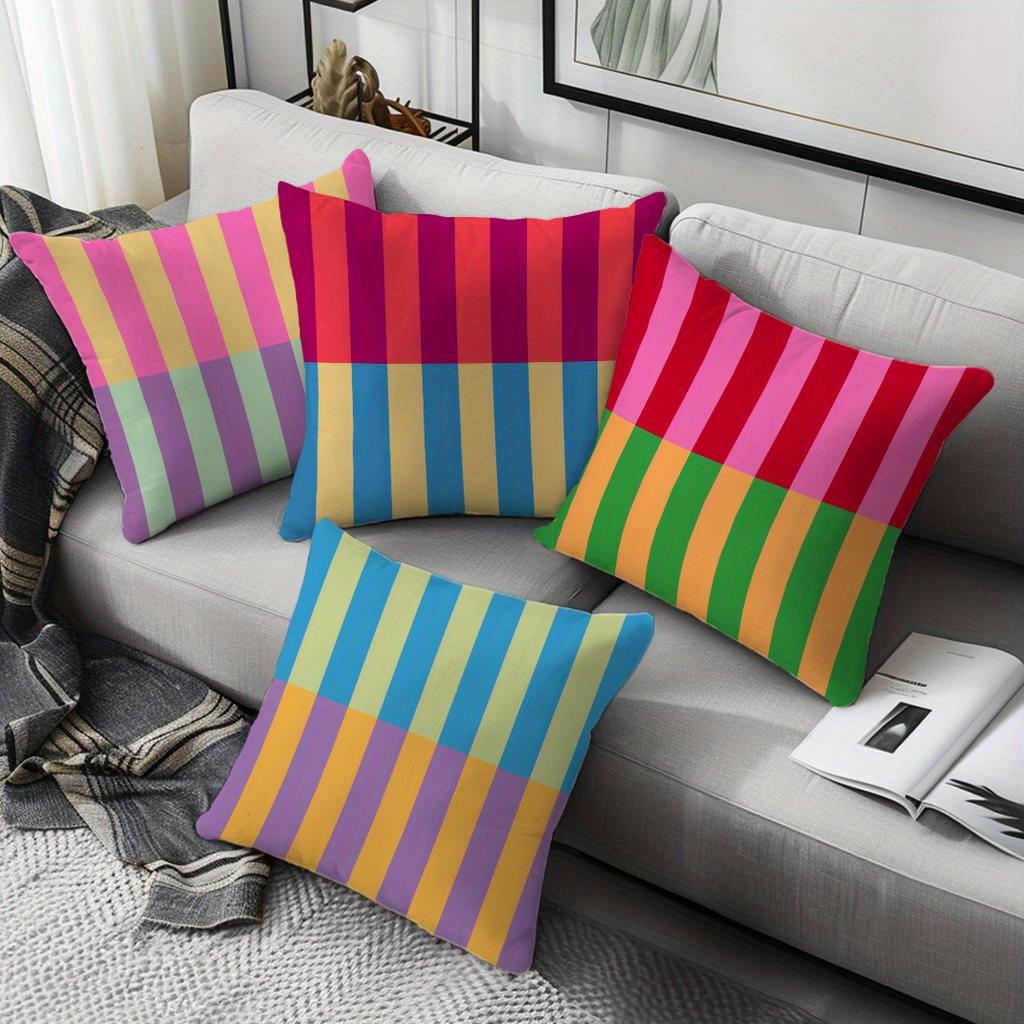 Vibrant Geometric Stripe Pillow Covers Machine Washable with Zip Closure Ideal for Living Room Sofa Bedroom Decor
