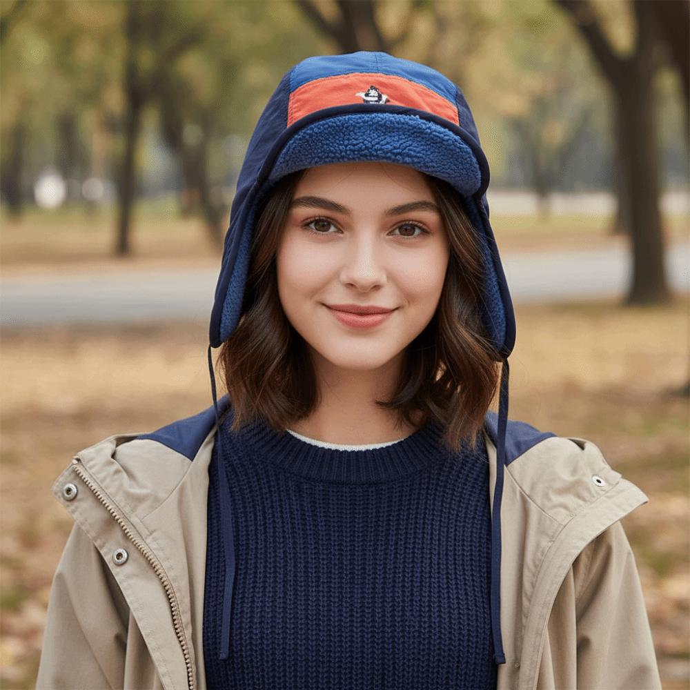 5-Panel Color Matching Lei Feng Hat Fleece Warm Women's Plush Cap Cycling Cap Ski Riding