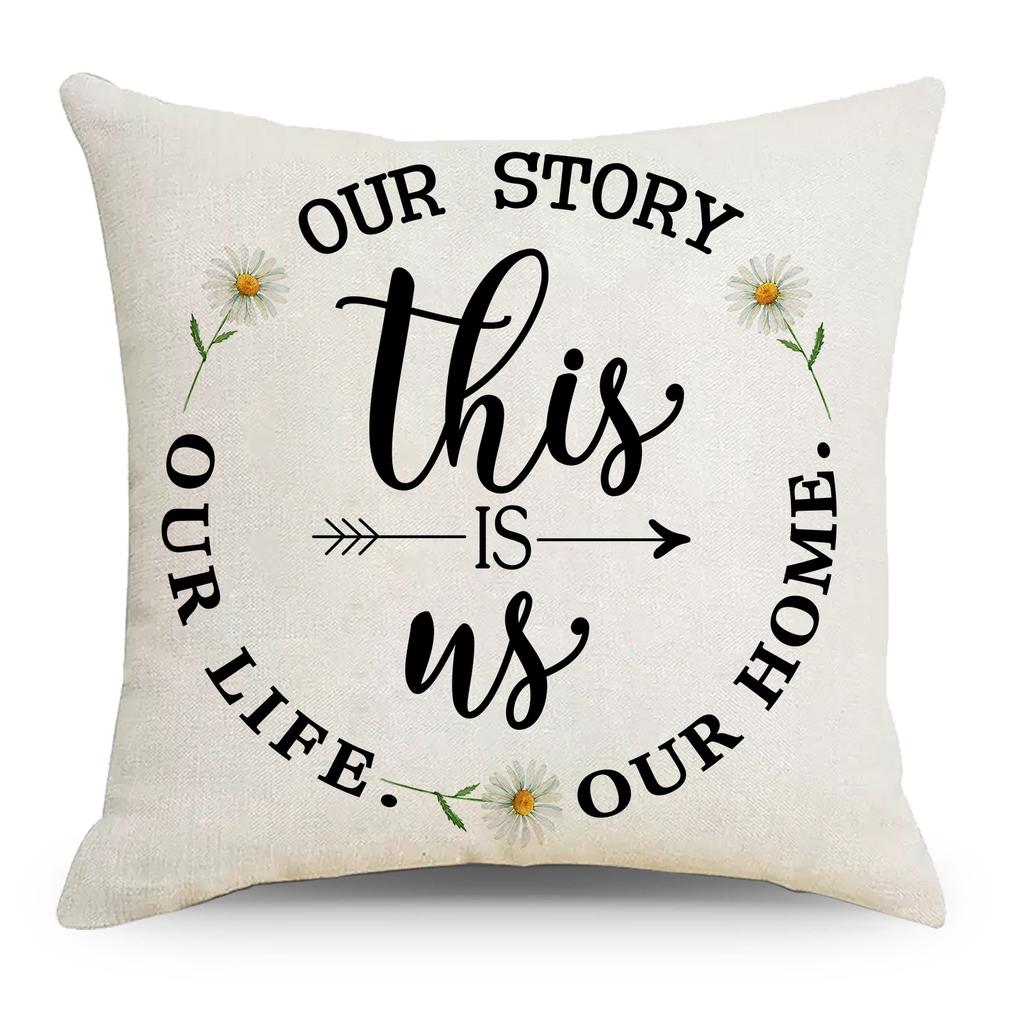Little Daisy Flower Printed Linen Pillow Cover Home Pillow Cushion Cover
