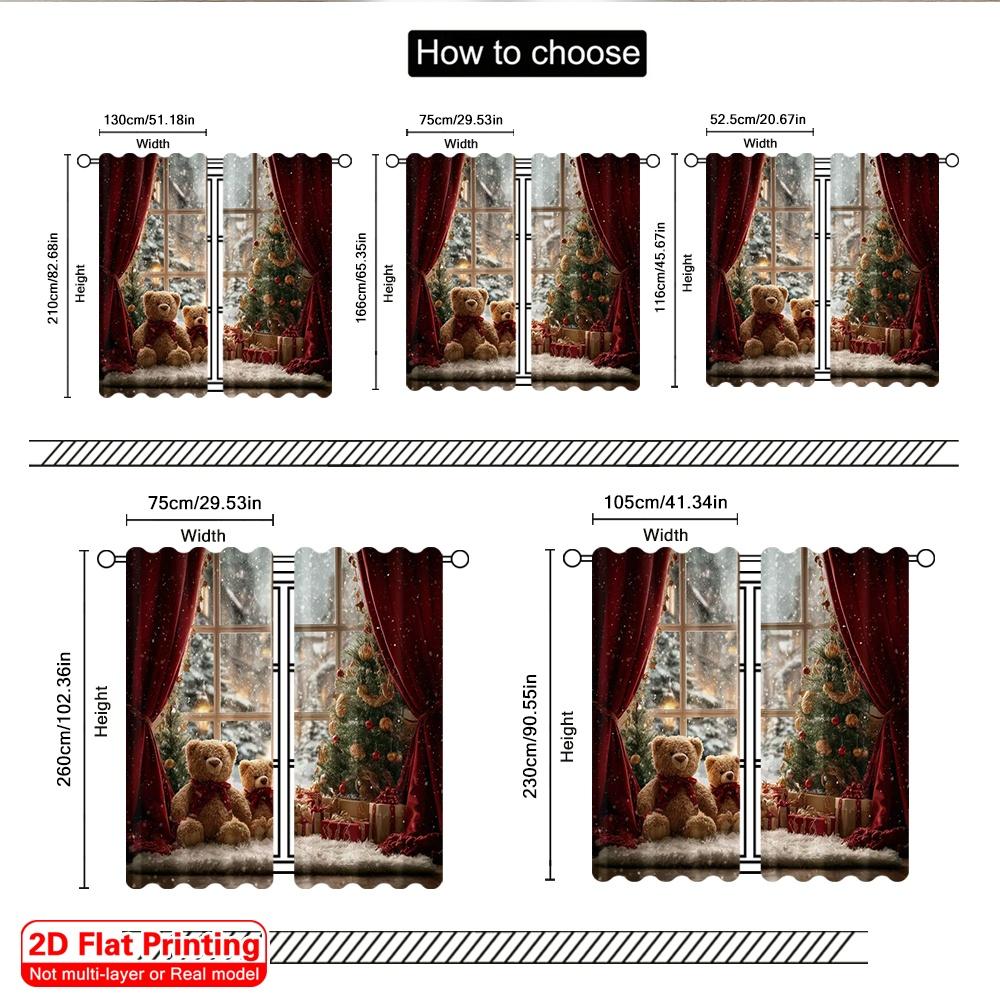 2pcs 2D flat printing Merry Christmas Popular Curtains Christmas holiday Versatile Fabric Without Electricity Holiday