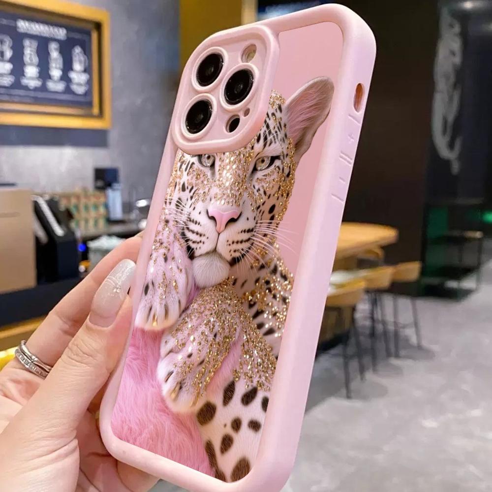 Pink diamond studded tiger pattern phone case suitable for iPhone 17 16 15 14 13 12 11 Pro/Max/Plus anti drop and shockproof