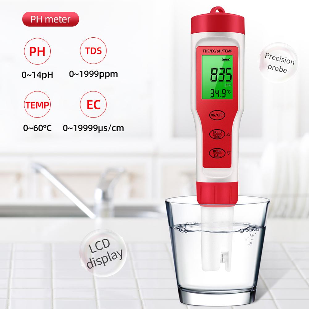 PEZ9908 Tester portabil pentru calitatea apei 4 în 1 PH Temperatura totală a solidelor dizolvate EC