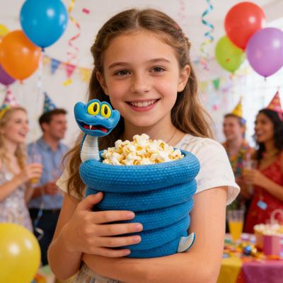 Blue Snake Popcorn Bucket Large Capacity Portable 3D Printed Reusable Popcorn Snack Bowl Container Cartoon Movie Fans Collectible Gift