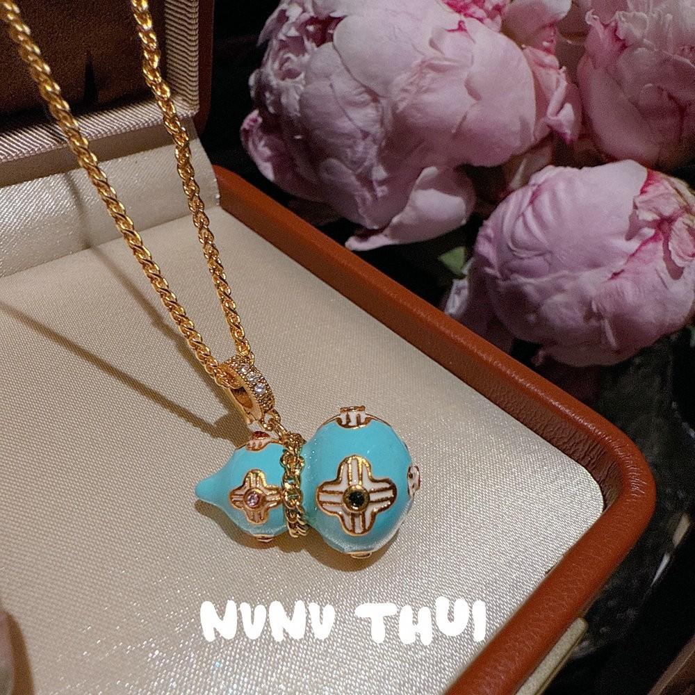 Ancient Filigree Color Sugar Heart Powder Chalcedony Lotus Root Blessing Bead Bracelet, New Chinese Style, Enamel Color Gourd Fulu Necklace