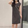 Women's Summer Striped Sleeveless Knitted Polo Collar Dress
