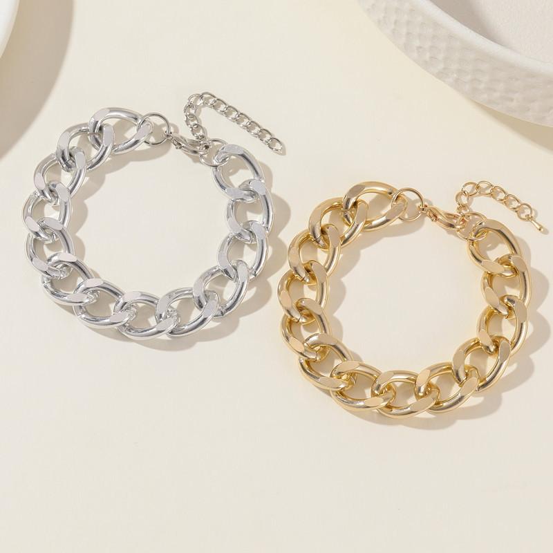 Hip Hop Thick Bracelet, Street Auction Personalized Gold Jewelry Punk Metal Chain Bracelet For Women