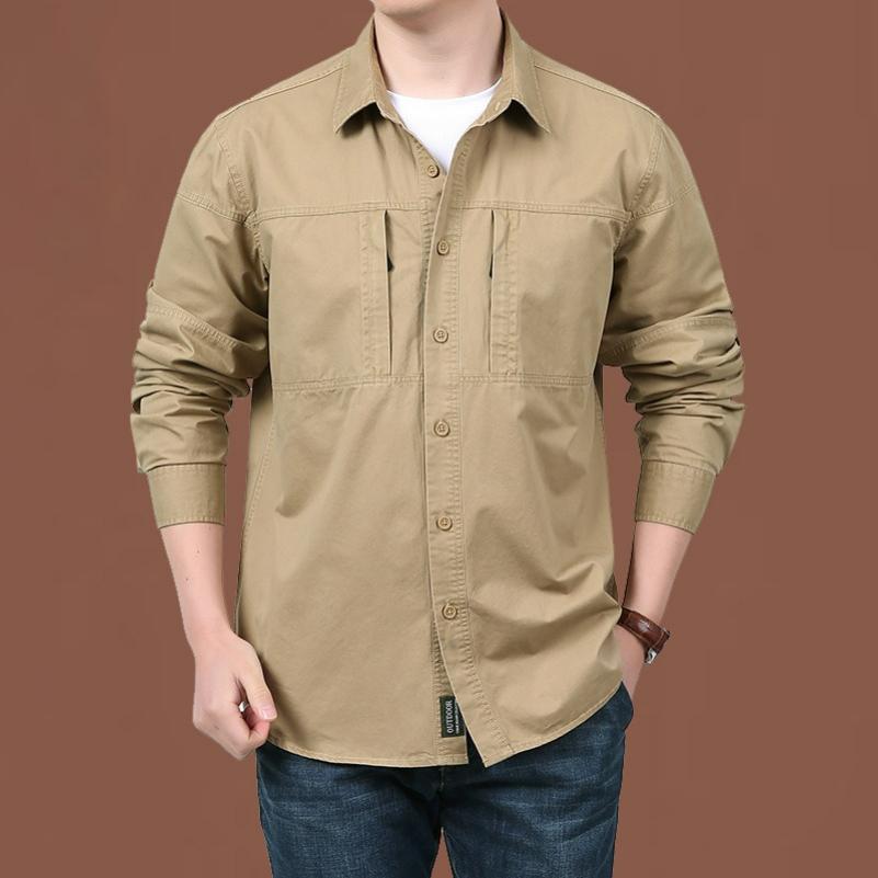 Spring and Autumn Men's Loose Tooling Shirts, Outdoor Casual Cotton Young and Middle-aged Shirts, Men's Shirts