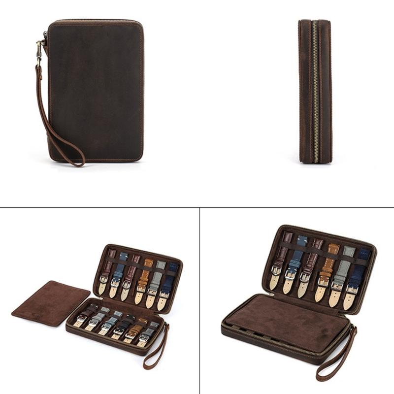 Stylish PU Leather Watch Band Storage Box Holds 12 Straps Flocking Interior Detachable Wrist Strap Designs Daily Use