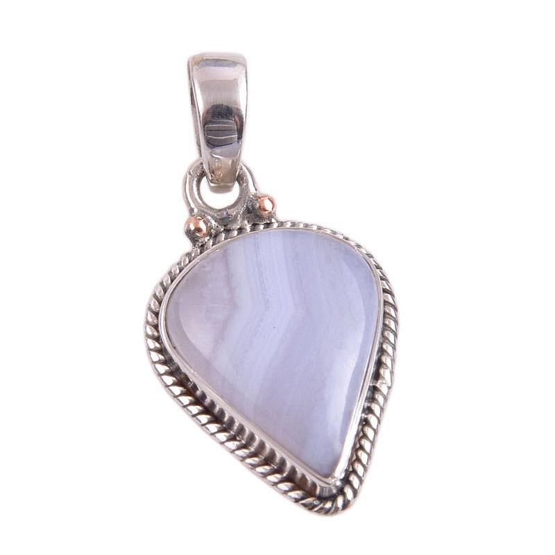 Natural Blue Lace Agate Gemstone Handmade 925 Solid Silver Pendant 1.50" Z3o23