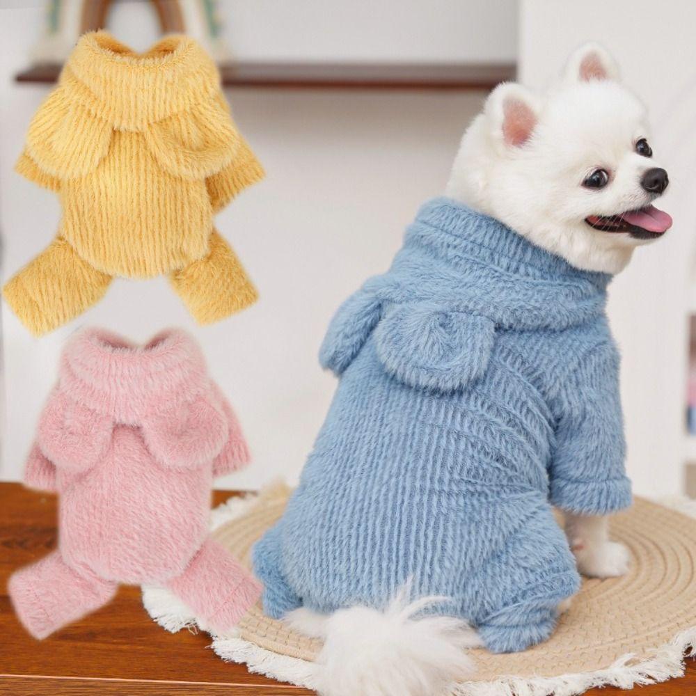 Soft Warm Puppy Winter Overall Thick Velvet Pet Pajamas Hooded Dog Costume Outdoor Activities