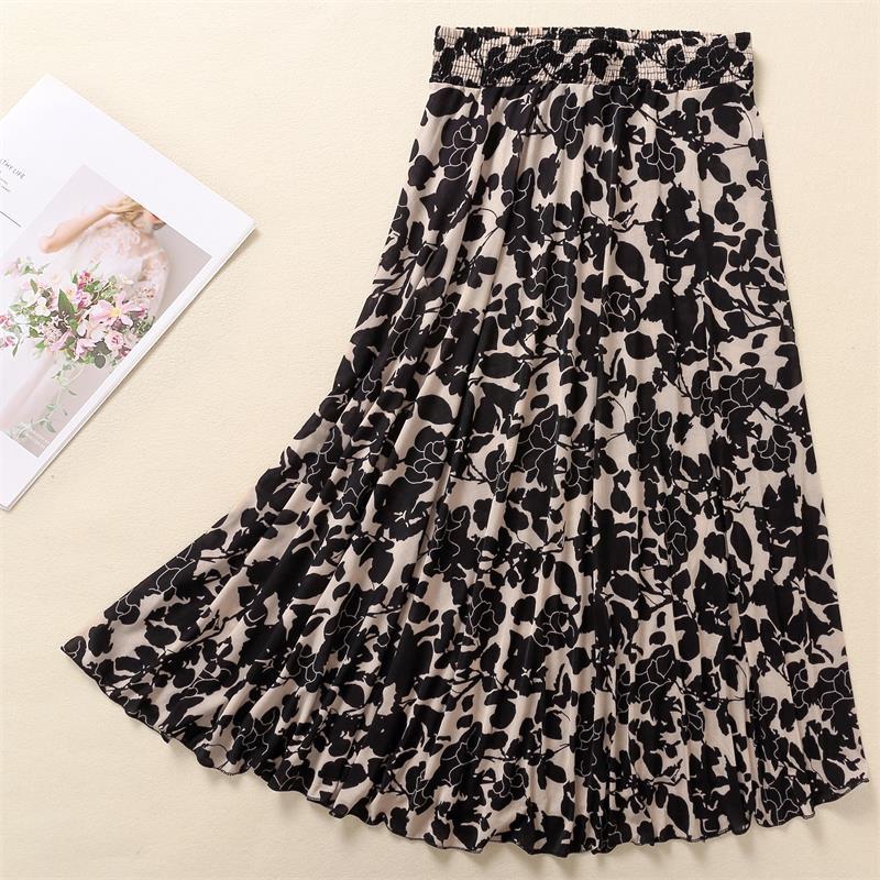 Women's Summer Ice Silk Midi Skirt – 72cm Length, Elegant Dance Style for Middle-aged and Elderly